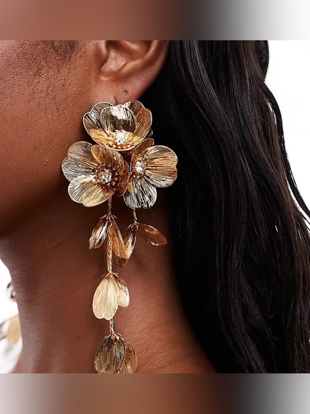 Rose Gold Floral Statement Drop Earrings